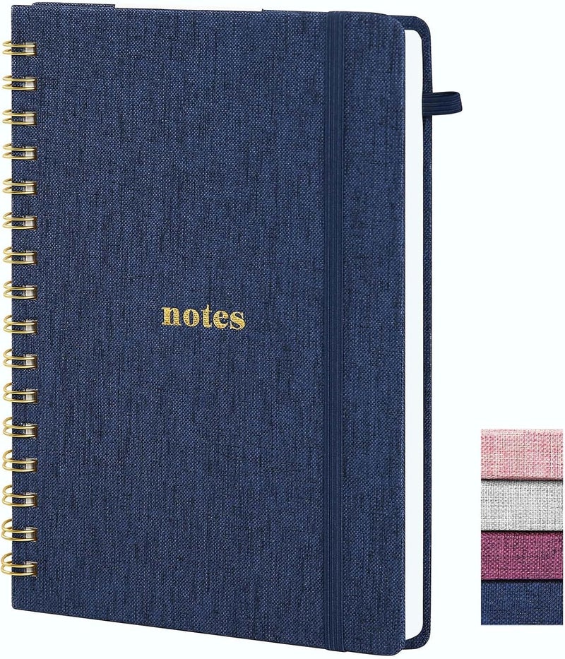 TSFPapier A5 Spiral Notebook – Hardcover Journal 160 Lined Pages 100 GSM Thick Paper With Elastic Band & Pen Holder College Ruled Writing Notebooks for Work School Travel Dark Blue - Image 1